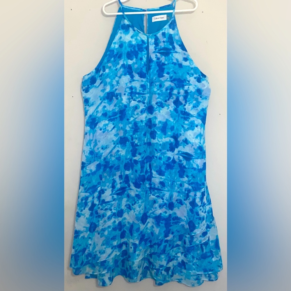 Calvin Klein bright & beautiful WATERCOLOR keyhole shift dress size 6
